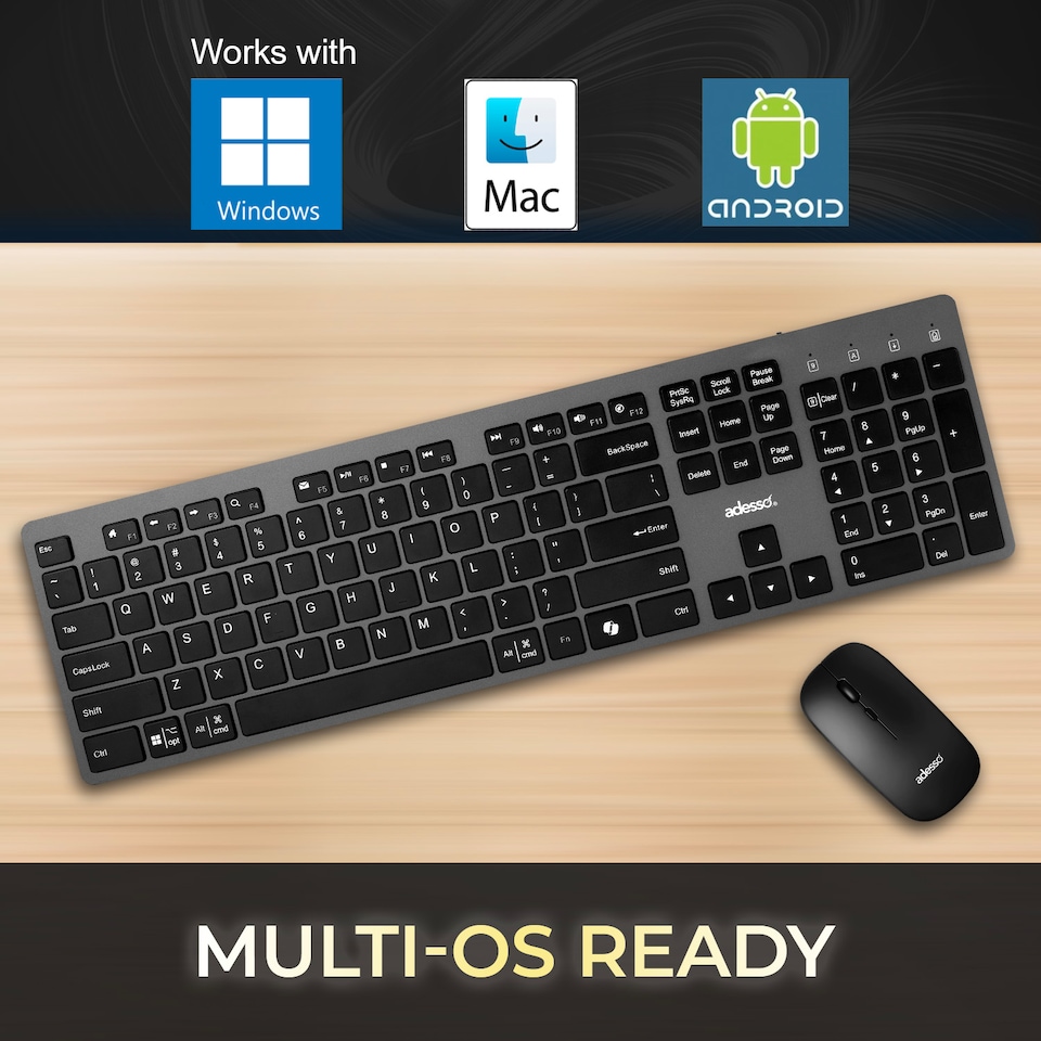 image 1 of Adesso Multi OS Wireless Scissor Switch Keyboard and Mouse
