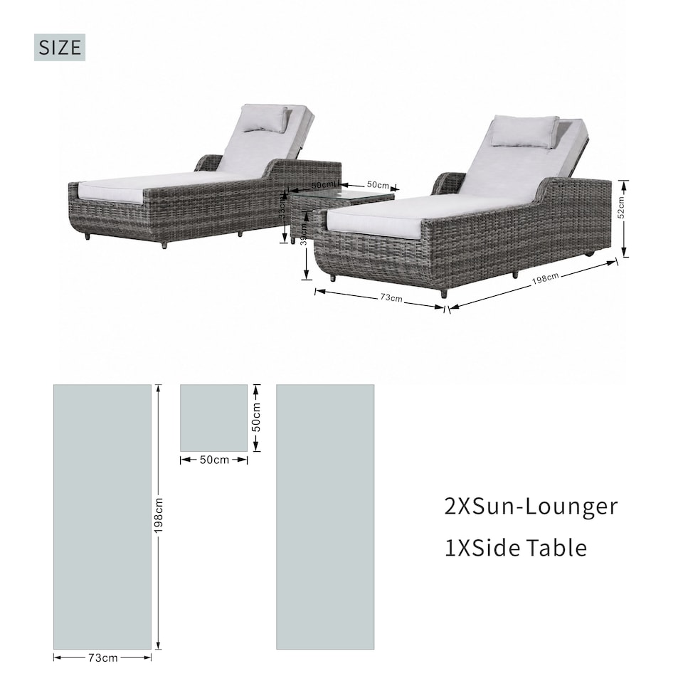 image 1 of Direct Wicker Adjustable Sun Lounge with Side Table – 5‑Position Recliner and Glass‑Top Side Table