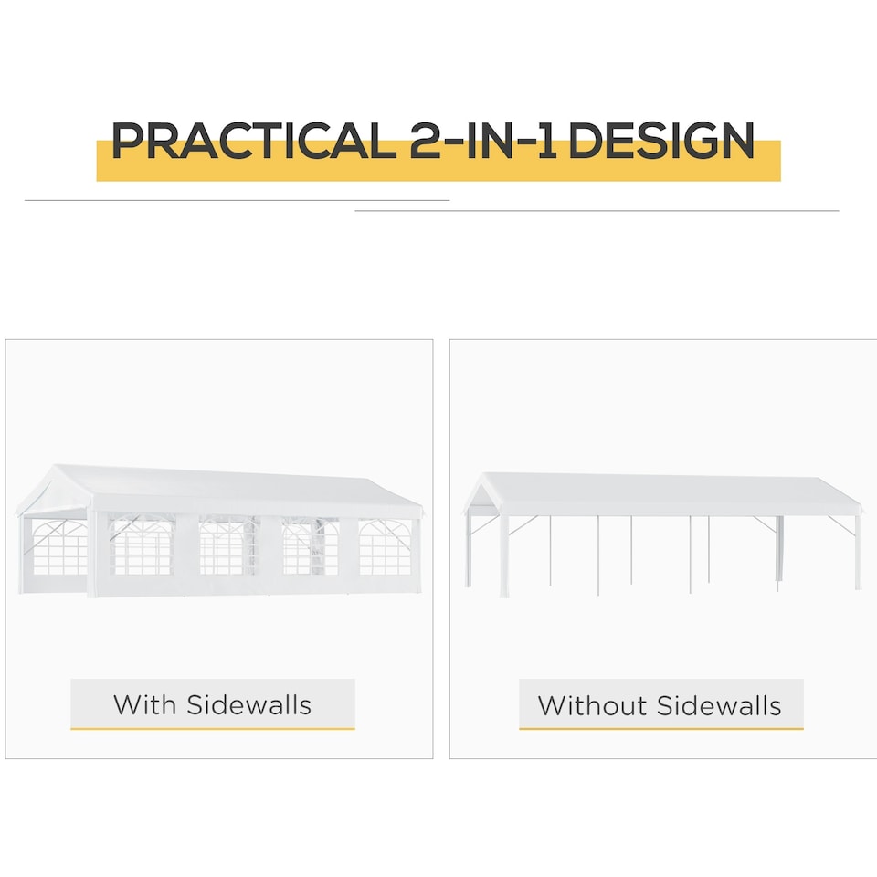 image 1 of Outsunny 8m Gazebo Garden Marquee Canopy Party Carport Shelter Garage Tent White