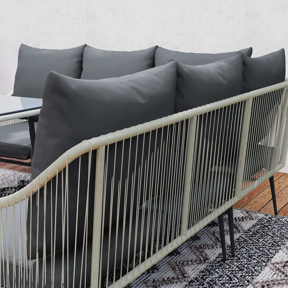 image 1 of Outsunny 6 Piece Garden Furniture Set Garden Sofa with Cushions, Light Grey