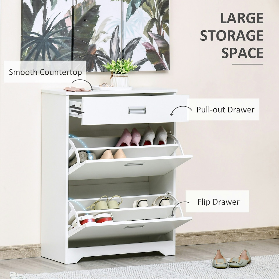 image 1 of HOMCOM Tipping Shoe Cabinet Hall Organizer with Flip Drawers for Entry 16 Pairs
