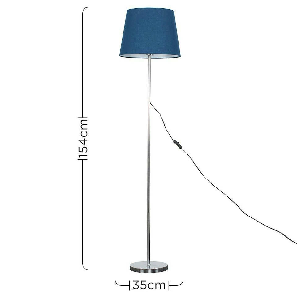 image 1 of ValueLights Charlie Chrome Floor Lamp Navy Taper Shade & Bulb