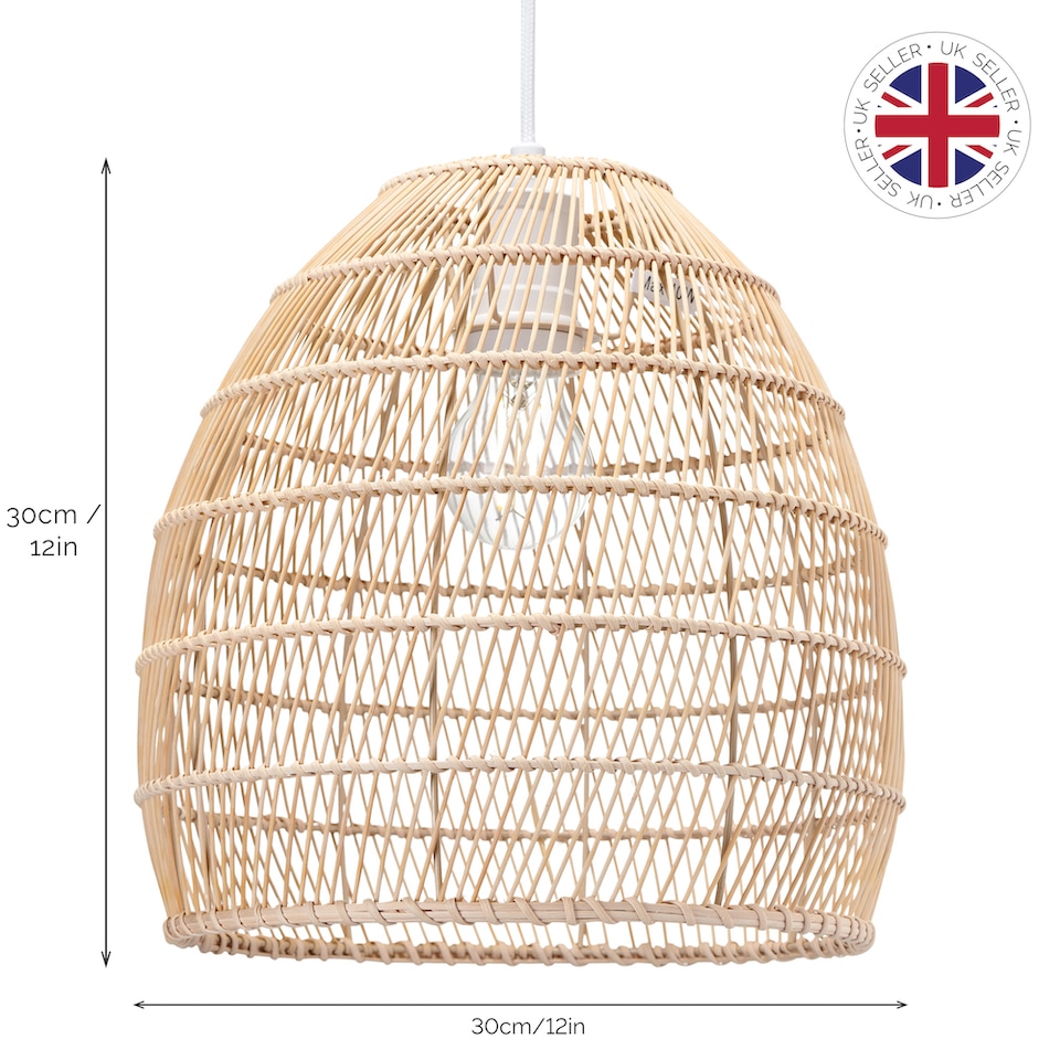 image 1 of Traditional Vintage Spiral Cage Design Natural Brown Rattan Ceiling Lamp Shade | Brown