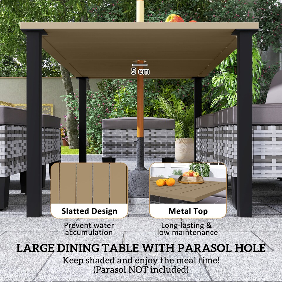 image 1 of Outsunny 7 PCS Rattan Garden Dining Set with Cushions, Umbrella Hole, Grey | Grey | Grey | 1