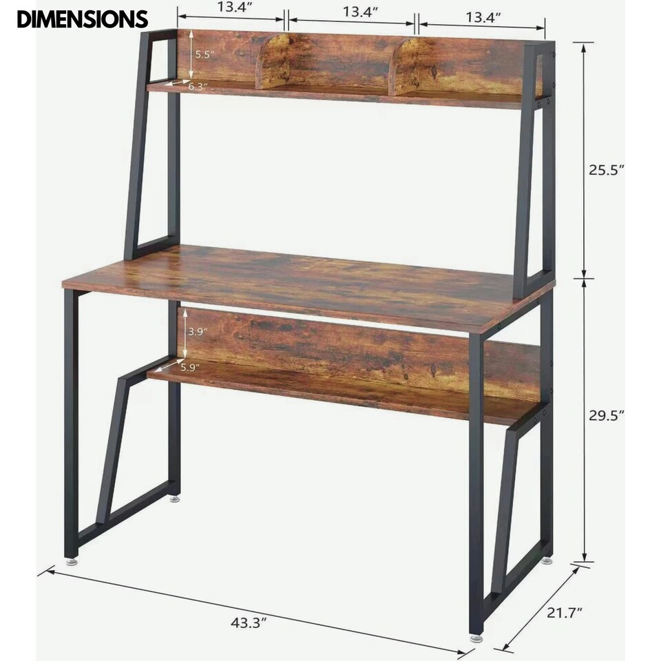 image 1 of 3 Tier Industrial Writing Desk Rustic Brown Brown