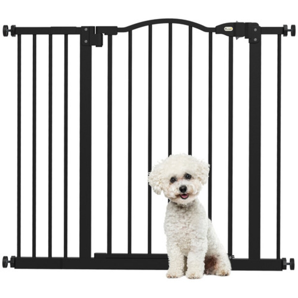 image 1 of PawHut Adjustable Metal Pet Gate with Auto Close 74 to 94 cm Black
