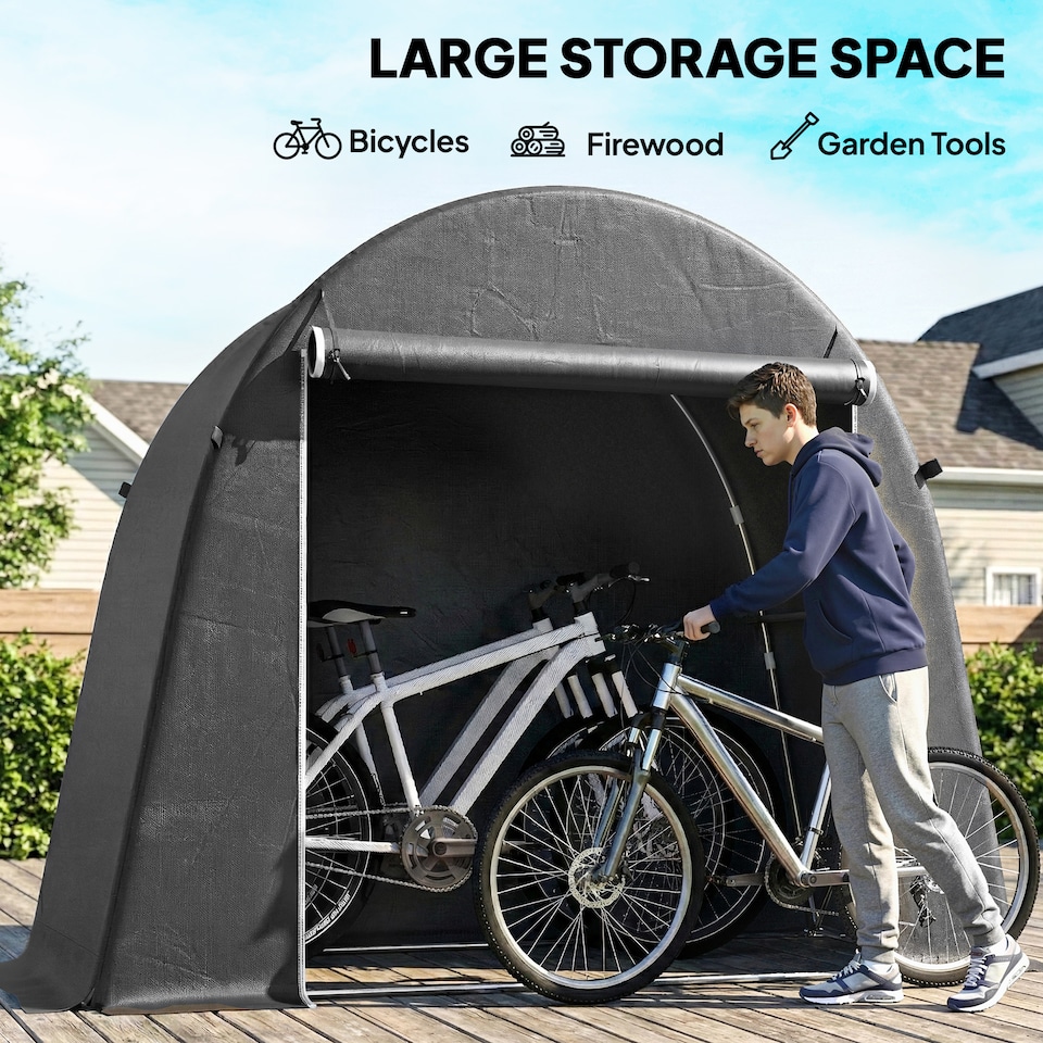 image 1 of Outsunny 8 x 4 ft Garden Storage Shed Tent Bike Tent 3-4 Bikes, Dark Grey