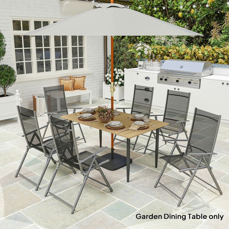 image 1 of Outsunny 150 x 90cm Garden Dining Table with Parasol Hole, Table Only, Brown