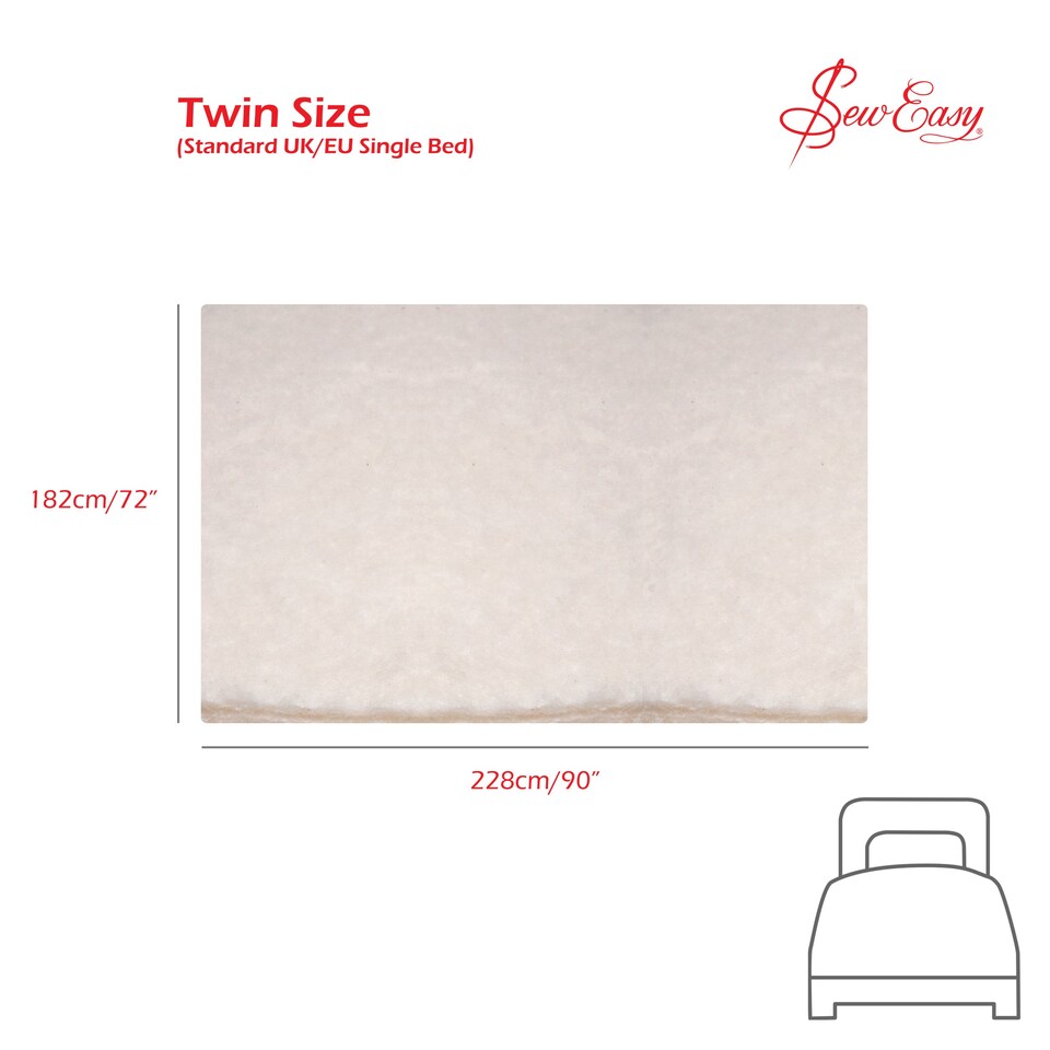 image 1 of Sew Easy Cotton/Polyester Wadding - White, Twin Size 182.9 x 228.6cm/ 72 x 90in, Soft, Durable, Washable