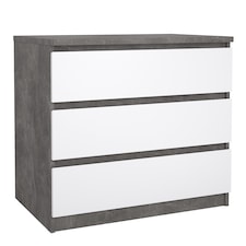 Naia Chest of 3 Drawers in Concrete and White High Gloss