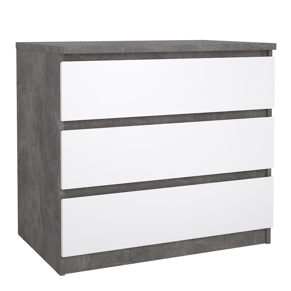 image 1 of Naia Chest of 3 Drawers in Concrete and White High Gloss