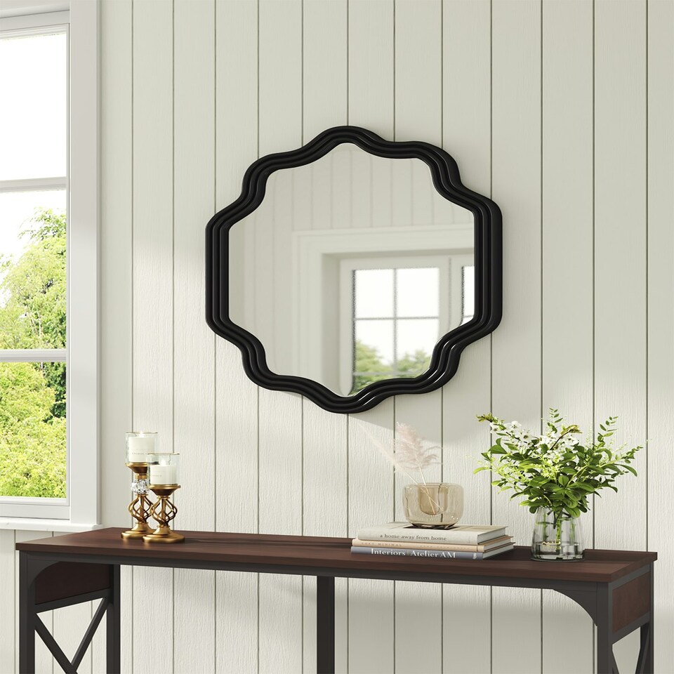 image 1 of Living and Home Contemporary Style Metal Decorative Wall Mounted Mirror - 80.5*60.5cm Black