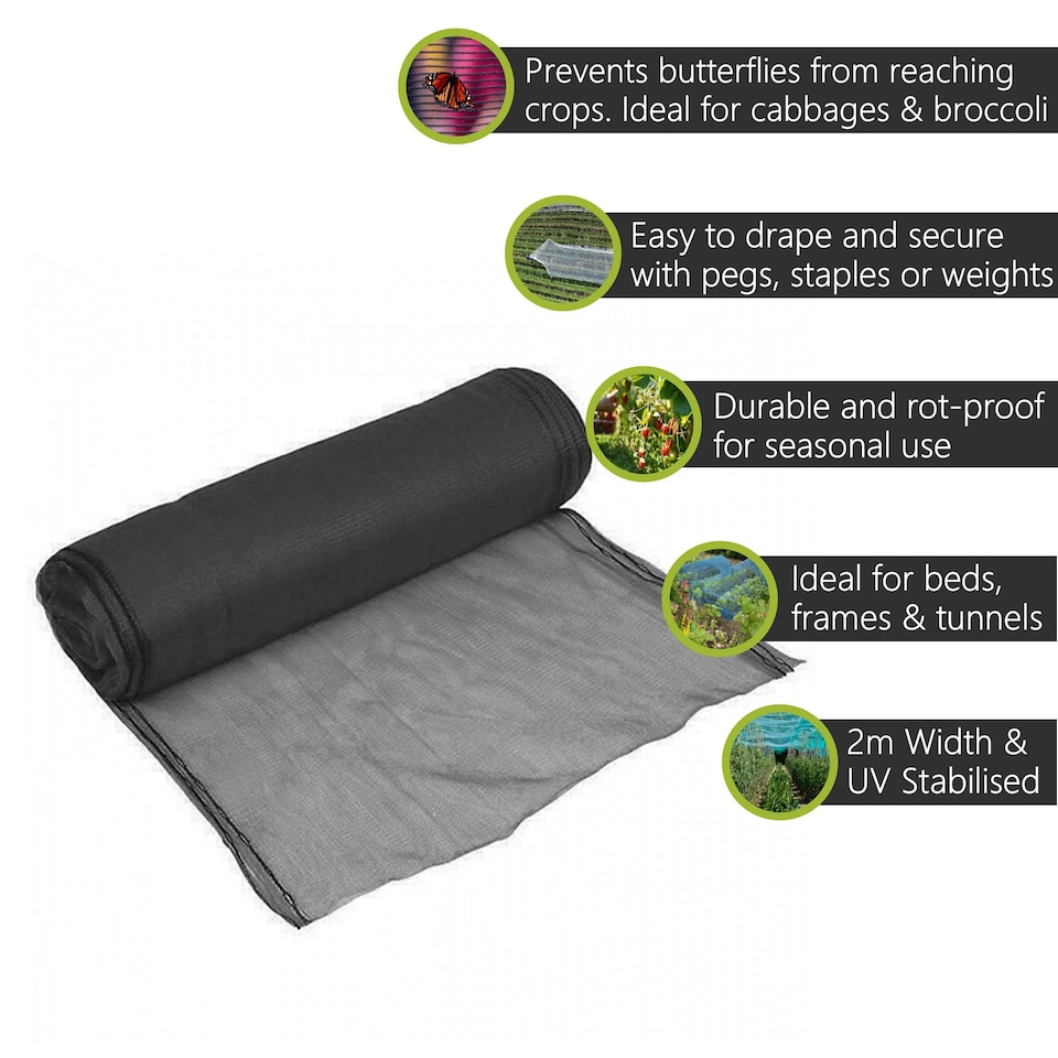 image 1 of Pegdev Black Butterfly Netting UV Stabilised Mesh for Vegetables and Plants 2m