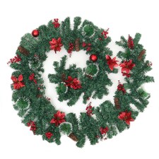 Living and Home 2.8m LED Light Poinsettia Christmas Garland Decor - Blossom * snow