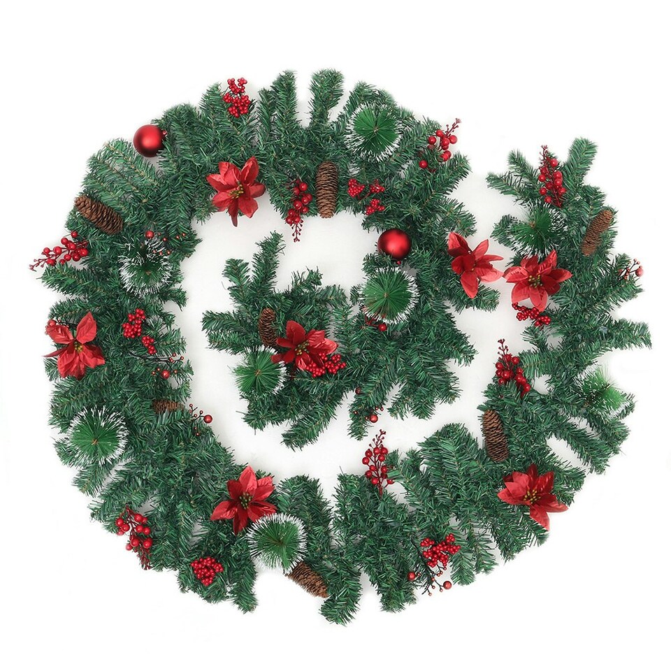 image 1 of Living and Home 2.8m LED Light Poinsettia Christmas Garland Decor - Blossom * snow