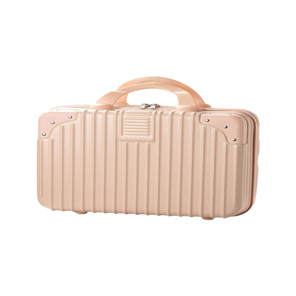 image 1 of Living and Home Portable 12 inch Hard Shell Carry on Makeup Travel Case Pink | Personal Item
