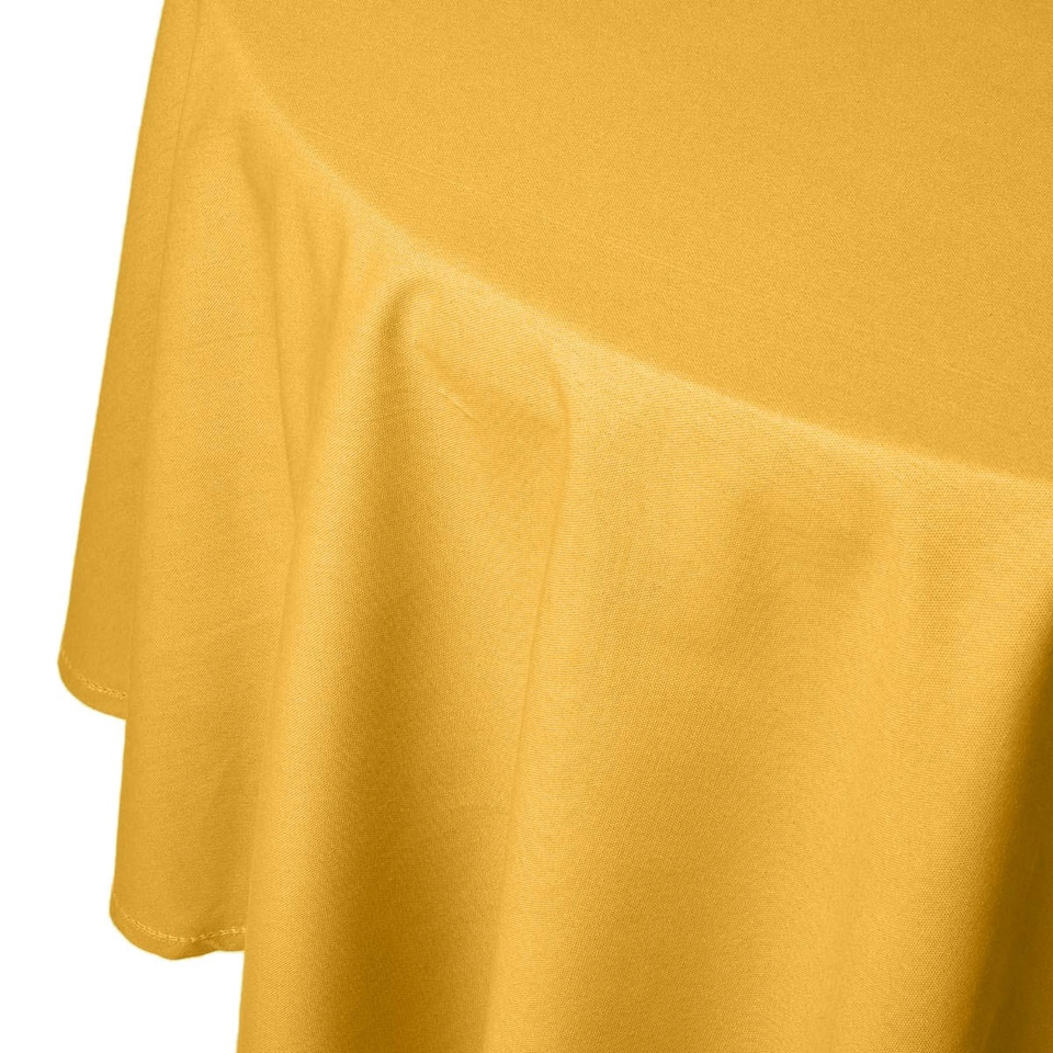 image 1 of Homescapes Mustard Yellow Cotton Round Tablecloth - 178 cm | Yellow | 178cm (70")