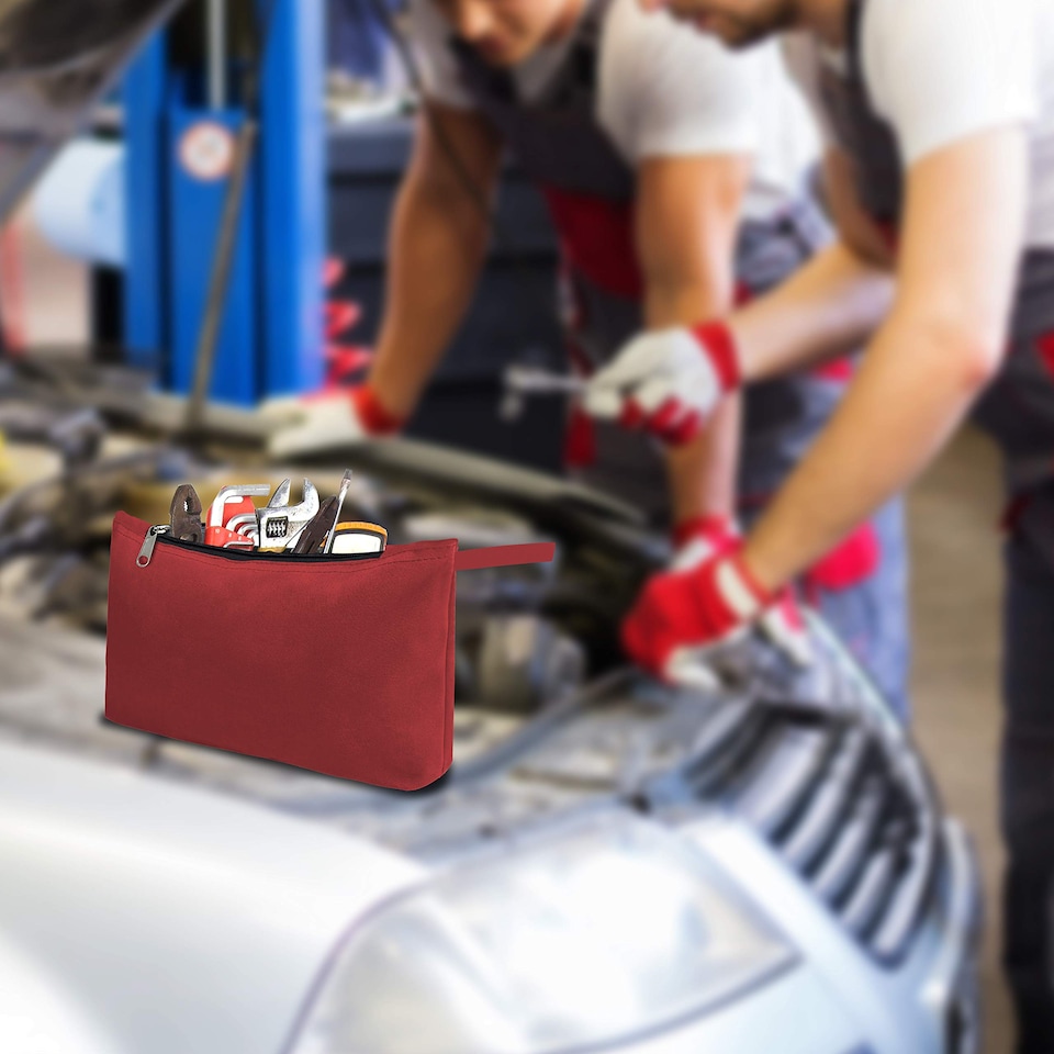 image 1 of Covers&All Tool Bag, 18 Oz Heavy Duty Waterproof Pouch with Sturdy, 7 in L x 11 in W x 7 in H, Red
