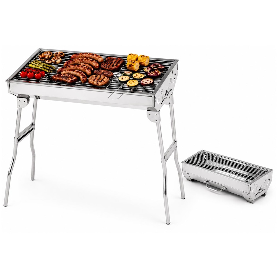 image 1 of Portable Charcoal BBQ Grill Folding Stainless Steel Barbecue Camping Festival