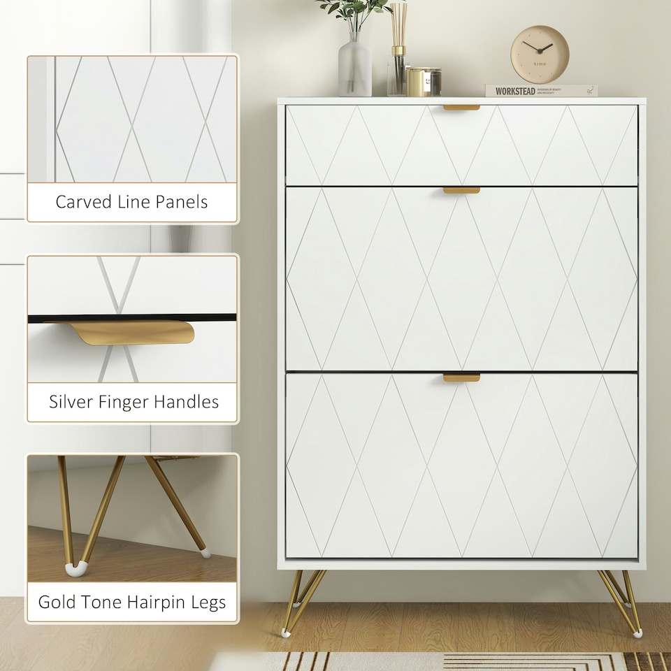 image 1 of HOMCOM Slim Shoe Storage Cabinet with Flip Drawers for Entryway, Hallway, White