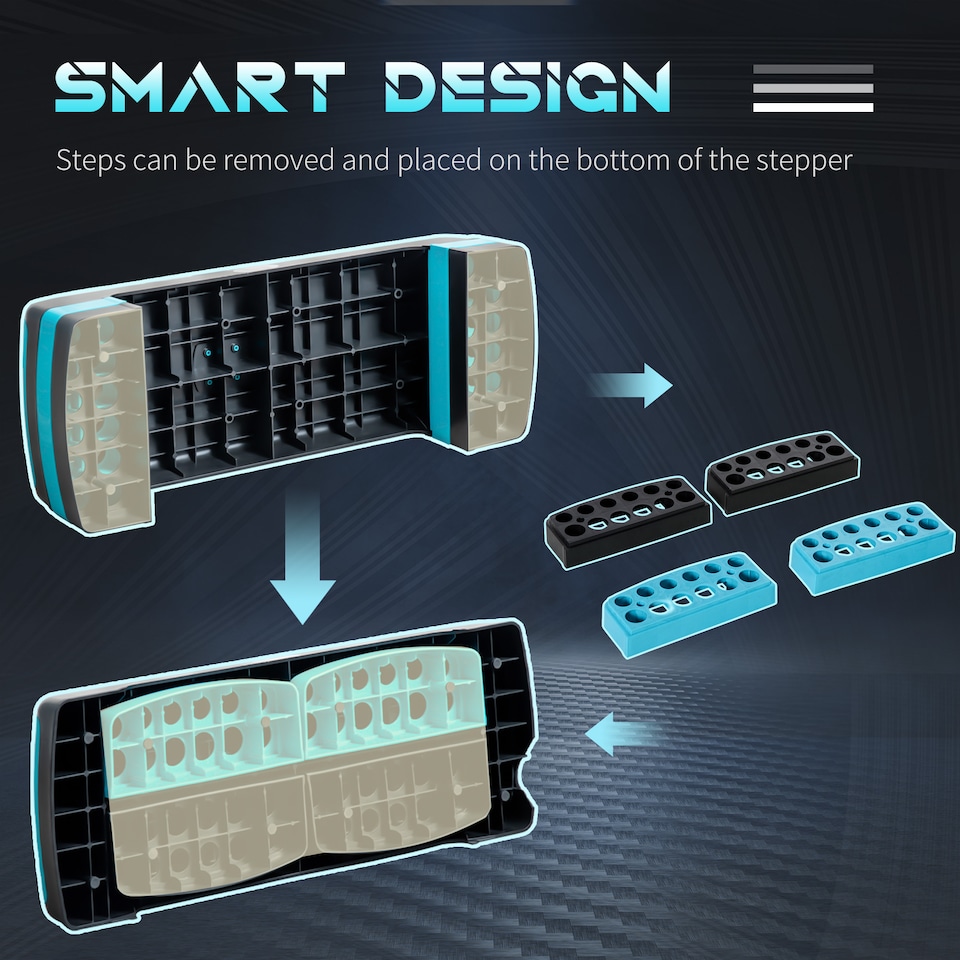 image 1 of HOMCOM Aerobic Step Three-Level Adjustable Exercise Stepper, Black and Blue