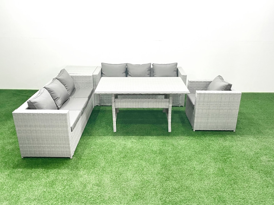 image 1 of Fimous 5 Pieces Outdoor Rattan Sofa Set with Cushions Patio Garden Furniture Sets with Armchair Dining Table Side Table