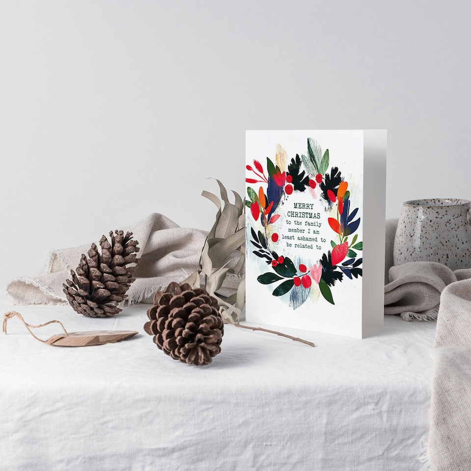 image 1 of To Family Member Least Ashamed To Be Related To Blank For Him Or Her Art Christmas Card