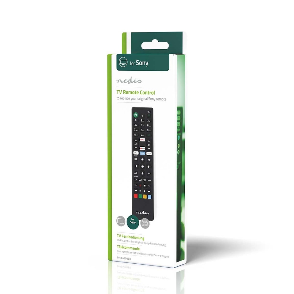 image 1 of Nedis Sony Replacement Remote Control for TV's, Compatible with All Sony Models, Includes Netflix, YouTube, Disney+ Buttons - Black