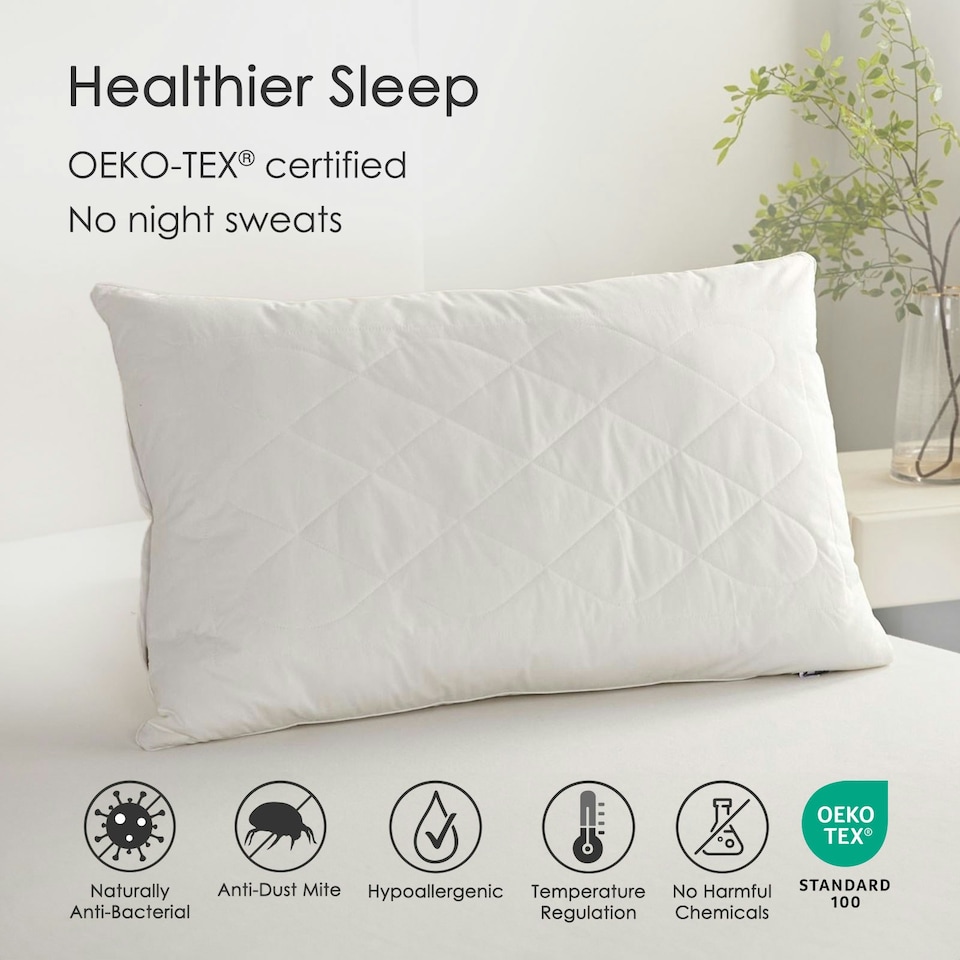 image 1 of Homescapes Premium Wool Pillow with Quilted Case, 19 x 29" White