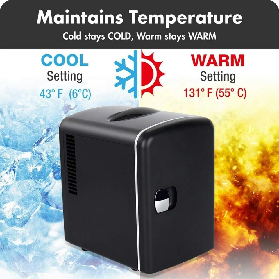 image 1 of Small Mini Fridge With UV Light Disinfection - 4 Litre / 6 can – Perfect for Skincare, Cosmetics, Food or Drink - Bedroom, Car or Games Room - Cools & Warms Black