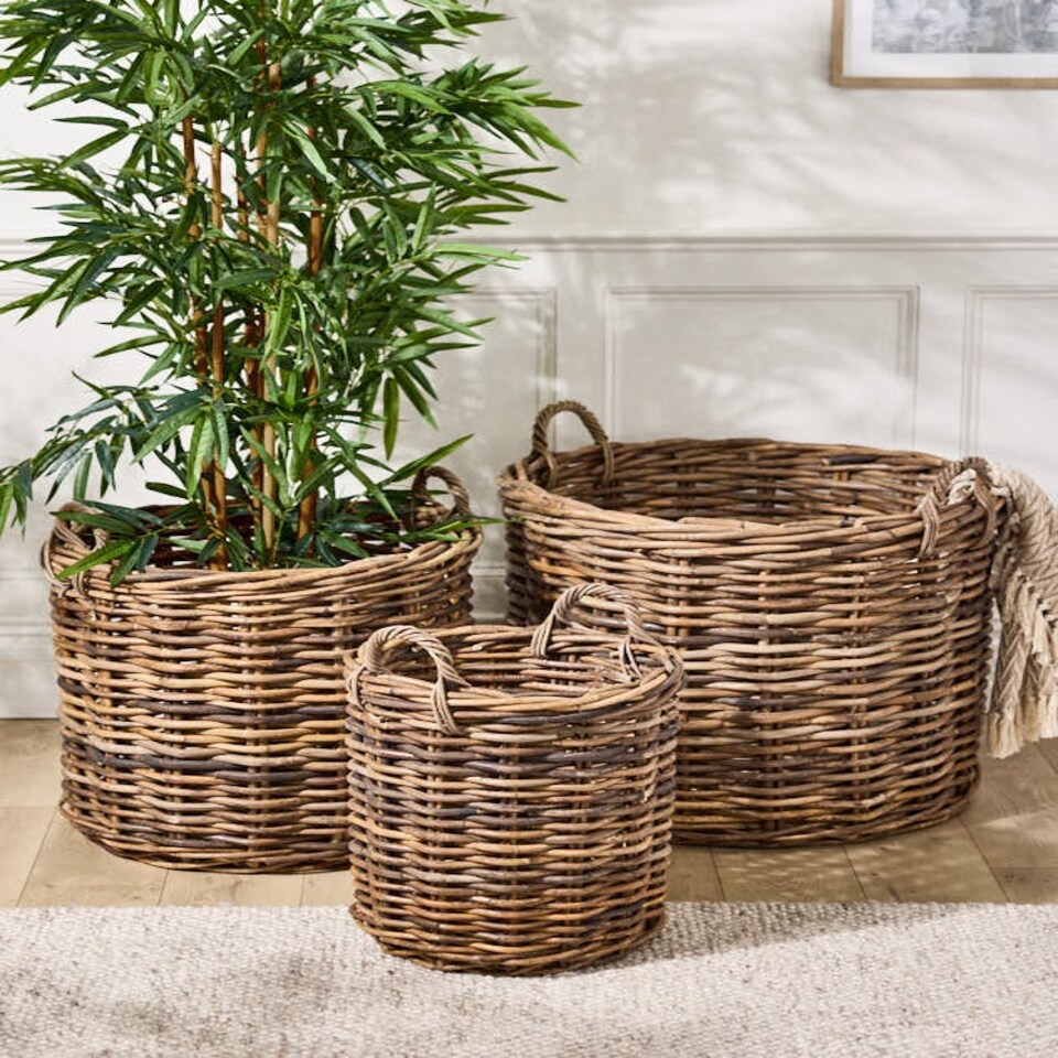 image 1 of Set of 3 Round Baskets with Handles N/A