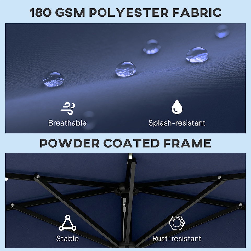 image 1 of Outsunny 2.6 m Half Parasol with Solar Lights, UPF50+ Semi Round Umbrella | Blue | Dark Grey | 265 x 135 x 239 cm