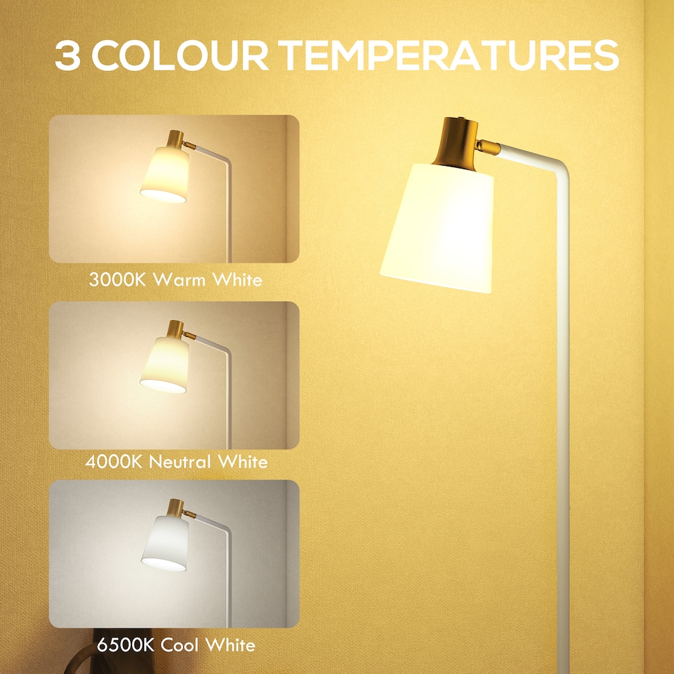 image 1 of HOMCOM Standing Lamp with Rotatable Head, Modern Floor Lamp, White