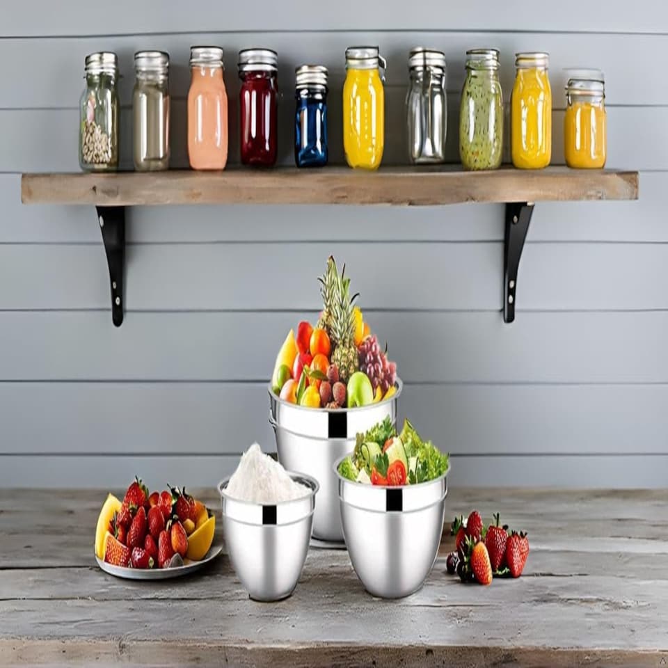 image 1 of Professional Stainless Steel German Mixing Bowls Set of 3