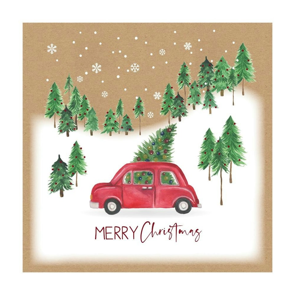 image 1 of Pack of 12 Driving Home Kraft Christmas Box Cards