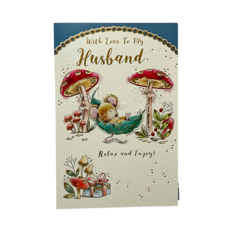 image 1 of To My Husband Mouse Relax On Swing Design Birthday Card