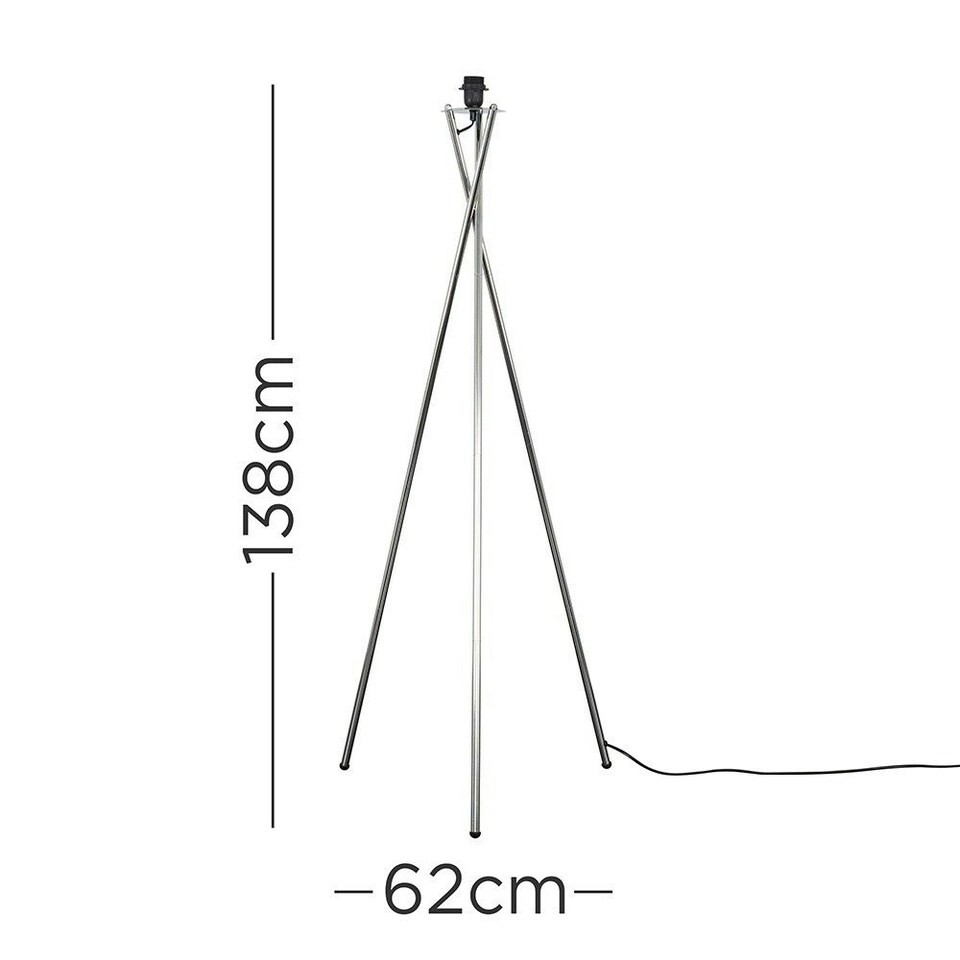 image 1 of ValueLights Camden Chrome Metal Stem Tripod Floor Lamp Base Silver