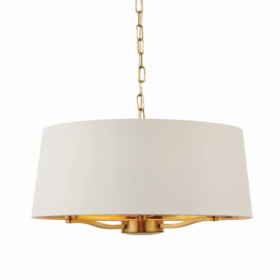 image 1 of Harvey 3 Light Ceiling Pendant Satin Brushed Gold, Vintage White Silk Effect, E14
