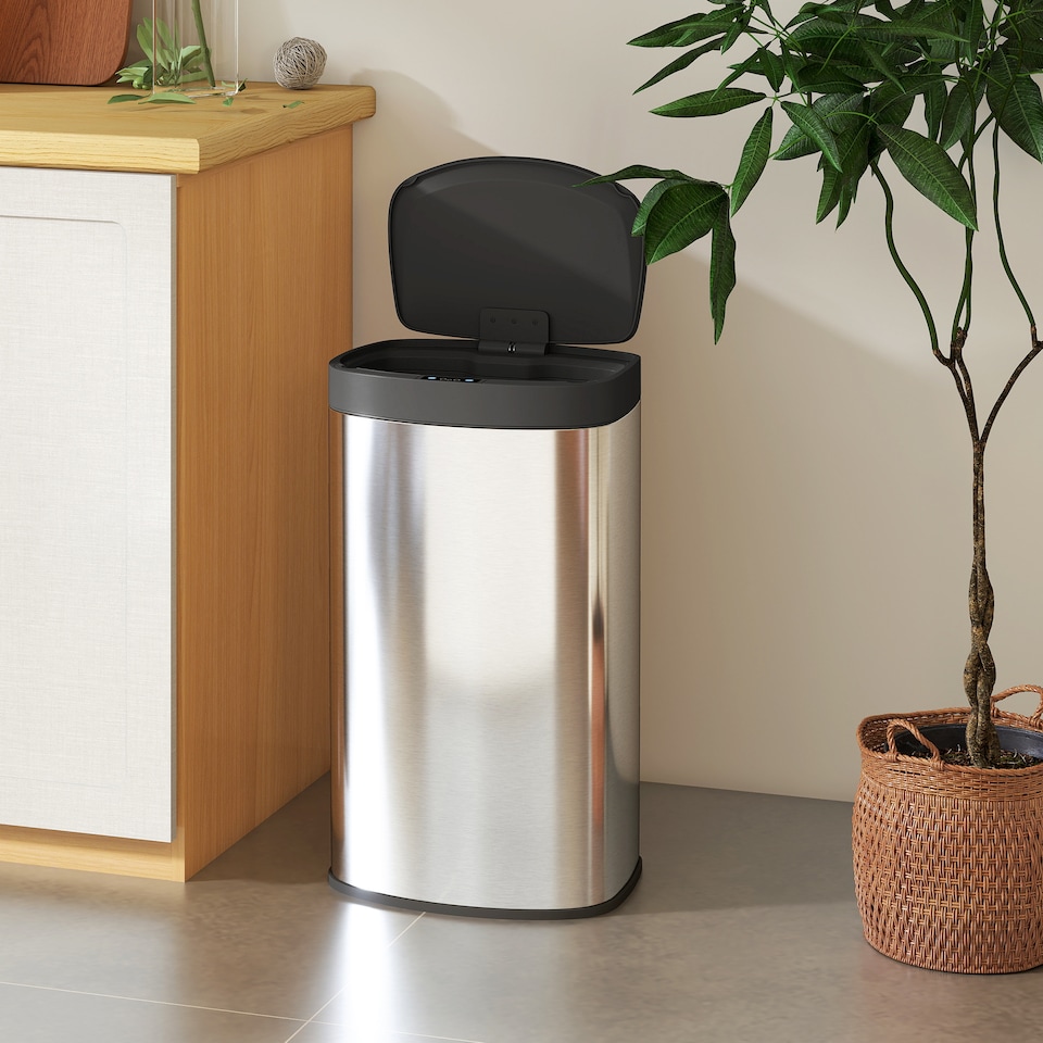 image 1 of HOMCOM 55L Sensor Bin with Soft-Close Lid, Automatic Touchless Motion Sensor Kitchen Bin with Fingerprint Resistant Stainless Steel for Hygienic Gyms, Home Office Use, Silver Tone