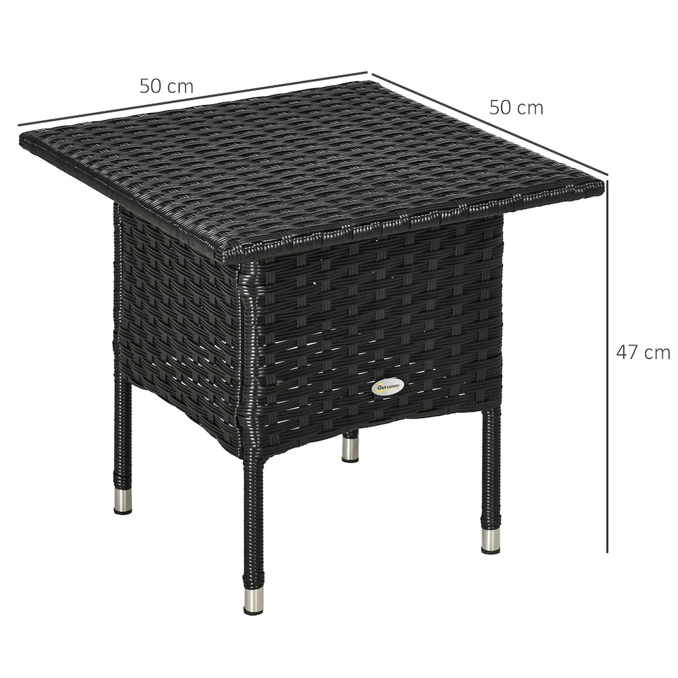 image 1 of Outsunny PE Rattan Outdoor Coffee Table, Easy Match Rattan Side Table, Black