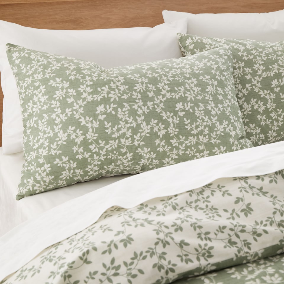 image 1 of Shadow Leaves 200 Thread Count Cotton Reversible Duvet Cover Set | Green | Super King