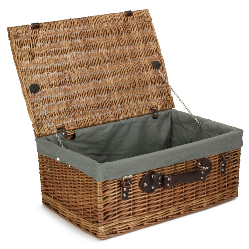 image 1 of 56cm Double Steamed Wicker Picnic Basket with Lining Red | Red | One Size