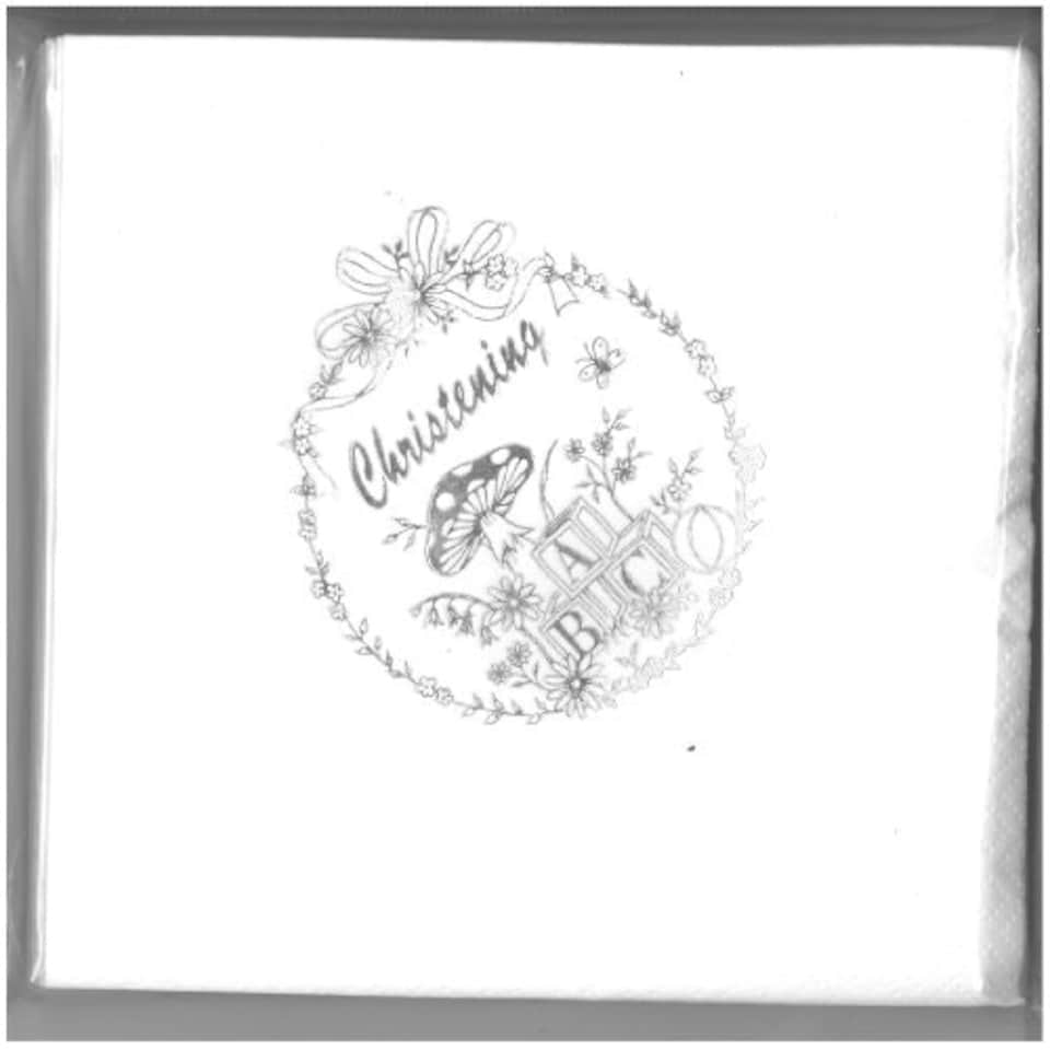 image 1 of Pack of 15 Luxury Christening Toadstool Design Silver Foil Finished Large Napkins (3 Ply)