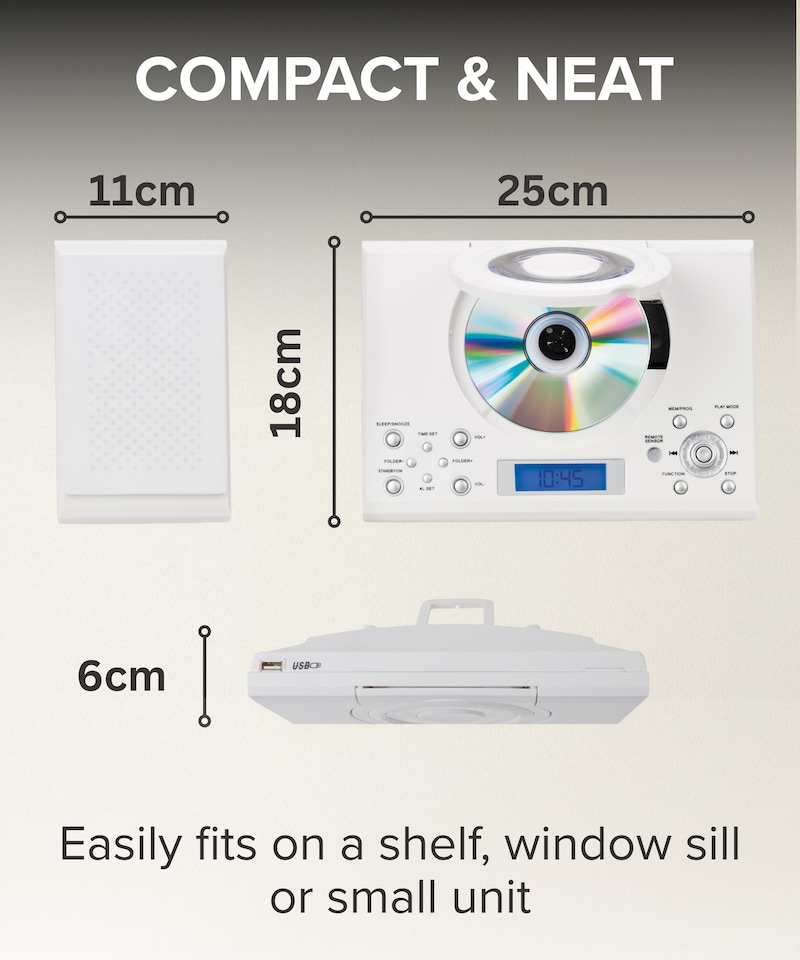 image 1 of CD Player with Speakers - HiFi System for Home with Radio, USB, MP3, Clock Alarm & Remote - Compact Stereo System with Wall Mount Design - Small CD Players for Home - GTMC-101