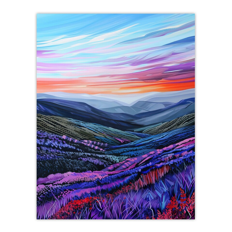 image 1 of Scottish Heather Fields Purple Hills Living Room Black Framed Wall Art Print A4