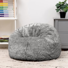 Kids Classic Faux Fur Bean Bag Chair Arctic Wolf Grey Bean Bags for Children | Grey | Arctic Wolf Grey | 1