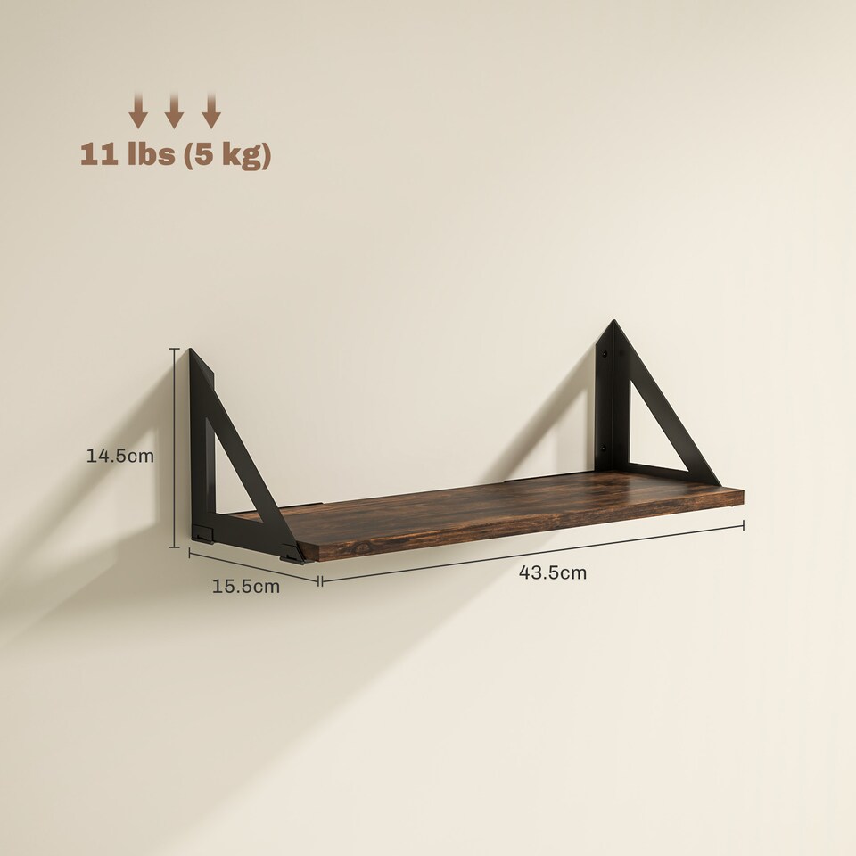 image 1 of HOMCOM Set of 3 Wall Shelves, 43cm Vintage Wall Mounted Floating Shelves for Living Room, Entryway, Bedroom, Rustic Brown