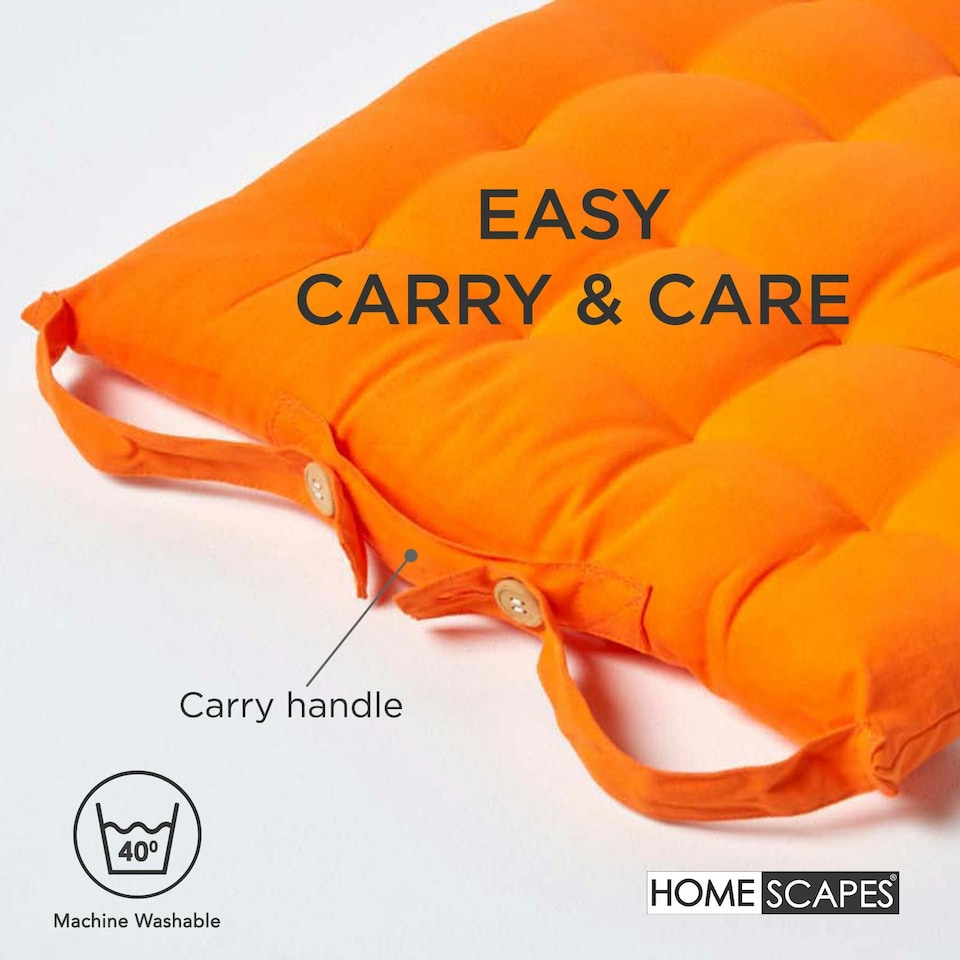 image 1 of Homescapes 4 x Seat Pads Luxury Cotton Indoor Outdoor Garden Dining Cushion | Orange | 40 x 40 cm | 4