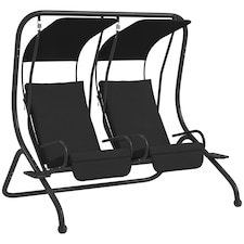 Outsunny Canopy Swing 2 Separate Relax Chairs w/ Handrails, Cup Holders | Black | Black | L