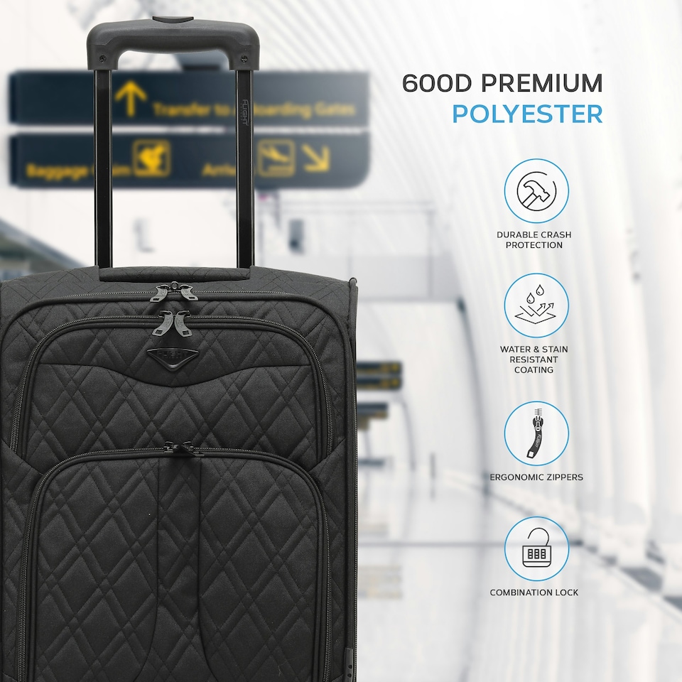 image 1 of Flight Knight Lightweight 4 Wheel 800D Soft Case Suitcase Robust Anti Crack Cabin Carry On Hand Luggage 100+ Airlines Approved - easyJet, BA & Many More! | Blue | Navy | Cabin Bag